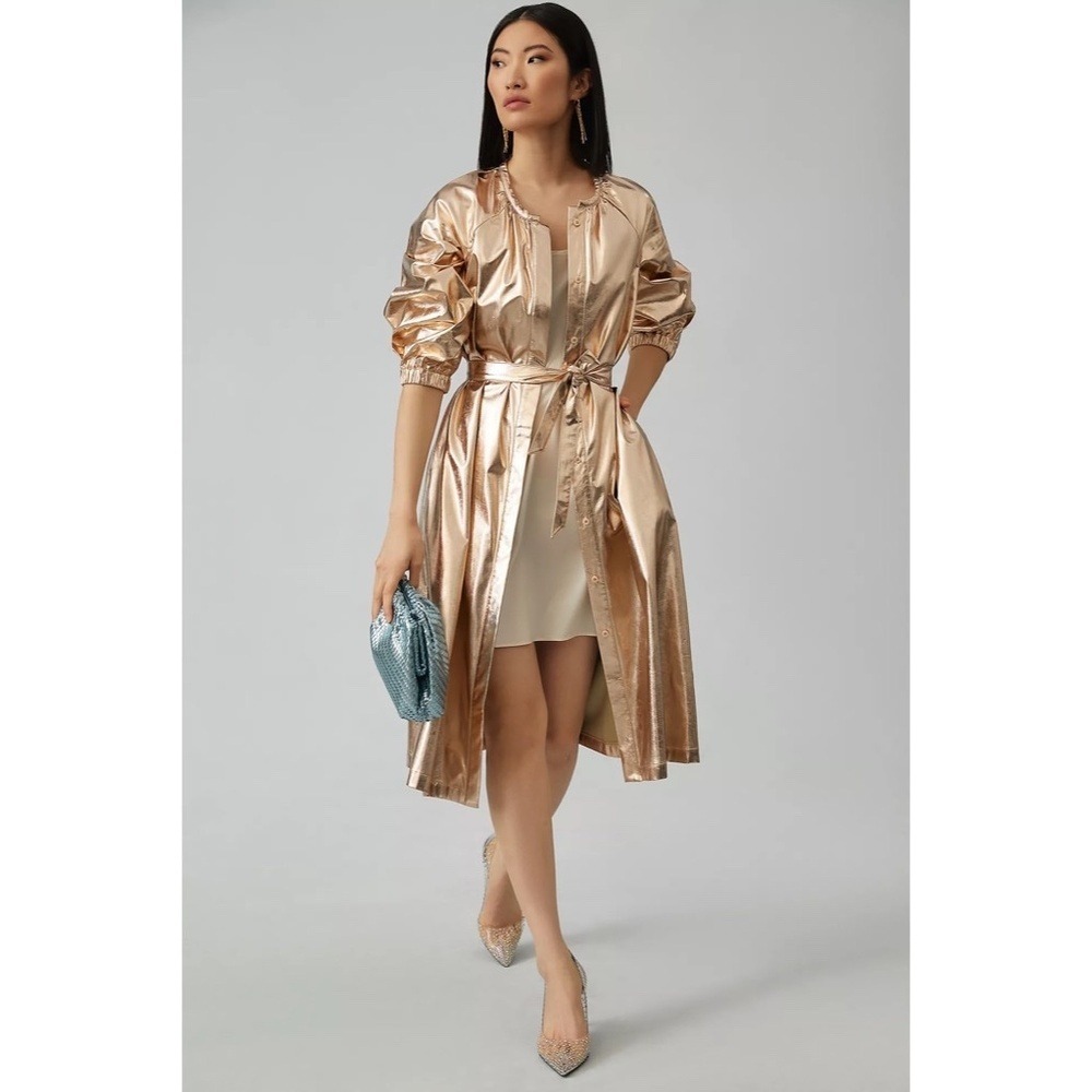 NWT!! Anthropologie MARE MARE Shine Faux‎ Leather Shirt Dress Pearl Metallic XS - Picture 5 of 15